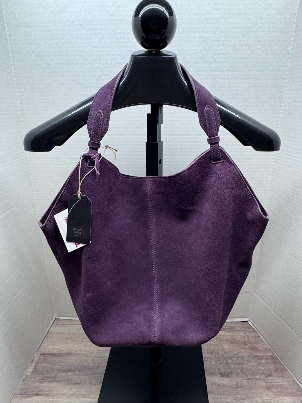 Genuine Suede Leather Slouch Hobo Purple Plum Shoulder Bag Handbag Purse